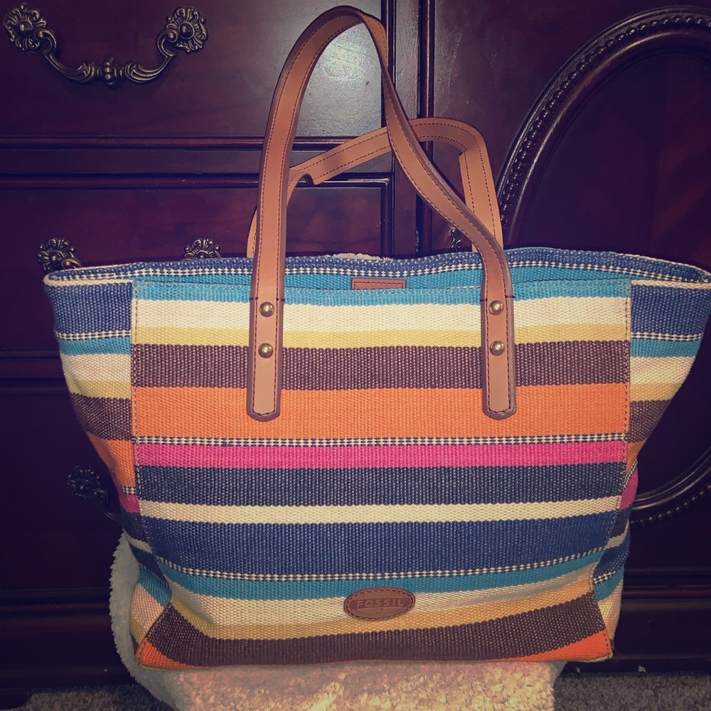 Fossil Canvas Multi Color Striped Tote